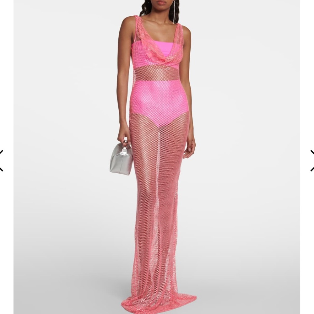 Giuseppe di Morabito Barbie Pink Diamanté Hotfix Crystal Mesh Gown